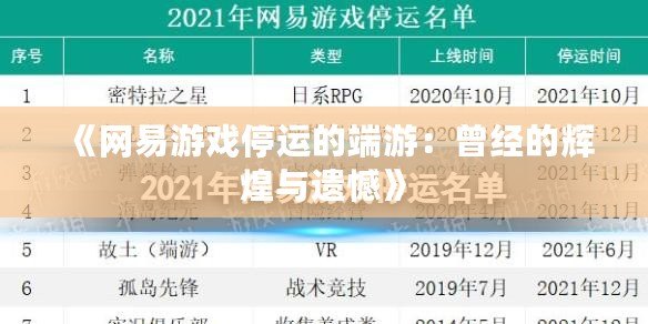 《網(wǎng)易游戲停運(yùn)的端游：曾經(jīng)的輝煌與遺憾》